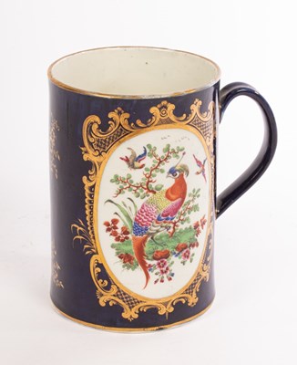 Lot 454 - A Worcester mug, painted two oval reserves of...