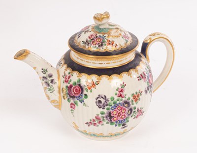 Lot 462 - A Worcester ribbed globular teapot and cover,...