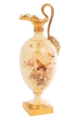 Lot 465 - A Royal Worcester blush ivory ewer painted...