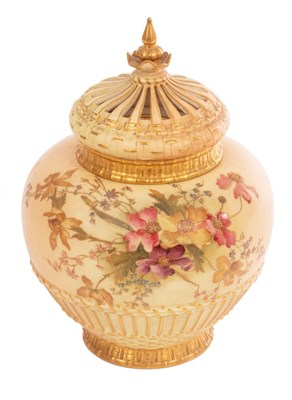 Lot 466 - A Royal Worcester blush ivory pot pourri vase,...