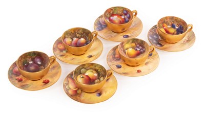 Lot 470 - Six Royal Worcester coffee cups and saucers,...