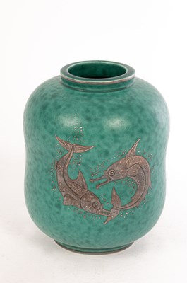 Lot 487 - Wilhelm Kage for Gustavsberg, an Argenta vase,...