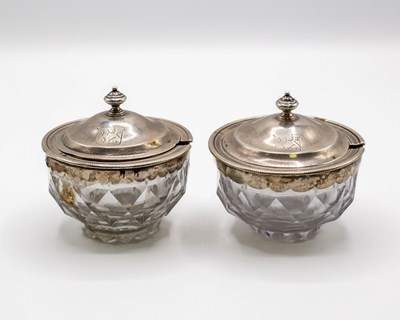 Lot 4 - A pair of George III silver lidded cut glass...