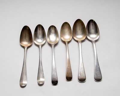 Lot 15 - Four assorted silver spoons, marks worn, late...
