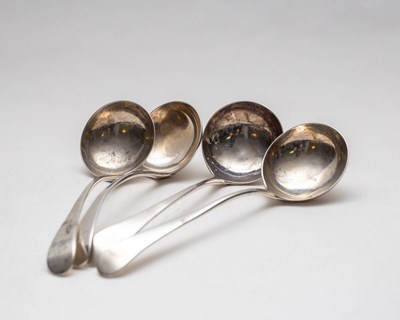 Lot 25 - A set of four George III silver ladles, Peter...
