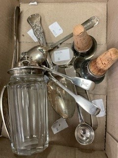 Lot 36 - Sundry silver to include flatware, decanter...