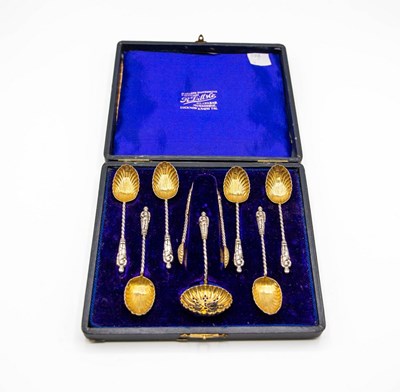 Lot 78 - Six Edwardian silver apostle coffee spoons,...