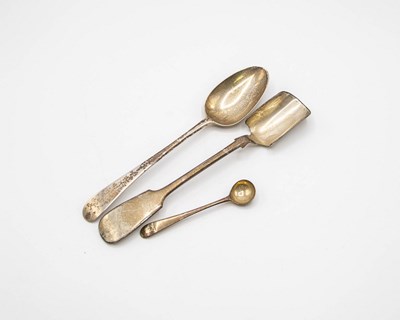 Lot 81 - A Victorian silver fiddle pattern cheese scoop,...
