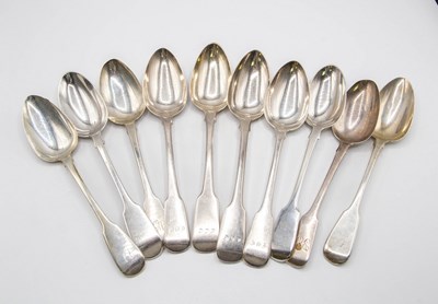 Lot 117 - Ten silver fiddle pattern tablespoons, various...