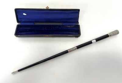 Lot 148 - A cased silver mounted presentation baton, G/C?...