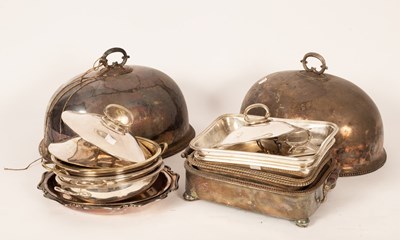 Lot 182 - Two plated dish covers with handles, 41cm wide,...