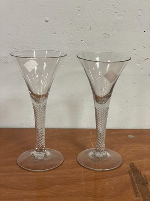 Lot 263 - A near pair of 18th Century wine glasses with...