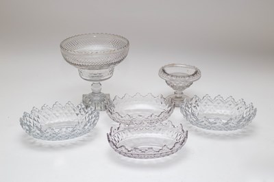 Lot 275 - A circular cut glass footed bowl with diamond,...