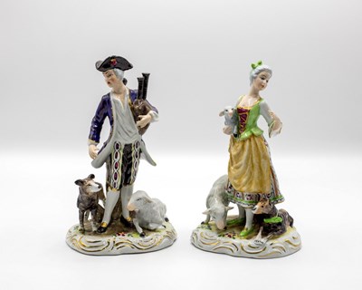 Lot 294 - A pair of Continental figures, the piper with...