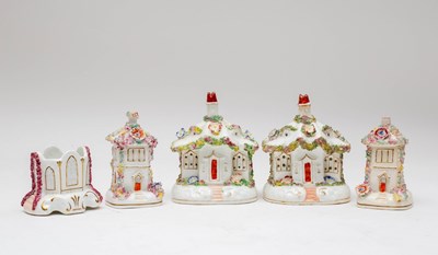 Lot 342 - A pair of Staffordshire porcelain cottage...