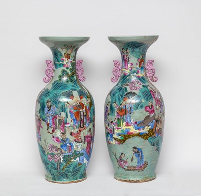 Lot 370 - A pair of large Chinese famille rose porcelain...