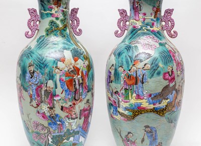Lot 370 - A pair of large Chinese famille rose porcelain...