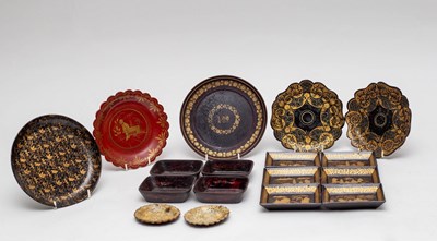 Lot 401 - A group of eleven papier-mâché card trays,...