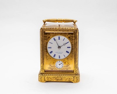 Lot 511 - A French gilt brass carriage clock, early/mid...