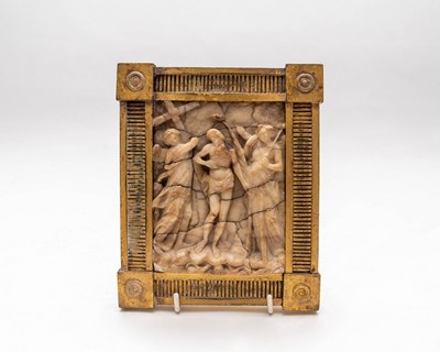 Lot 591 - A carved Nottingham alabaster plaque,...