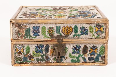 Lot 594 - A beadwork and parcel gilt box, decorated...