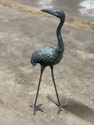 Lot 608 - A bronze standing crane, 79cm high