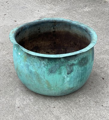 Lot 625 - A large verdigris copper planter, 79cm...