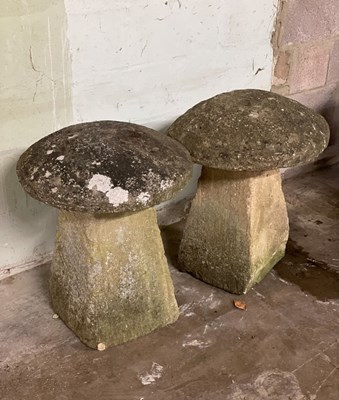 Lot 628 - A pair of staddle stones, 74cm high, 58cm...