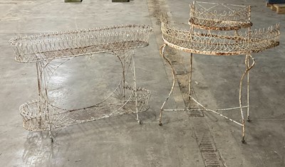 Lot 659 - Two wirework plant stands, the largest 130cm wide