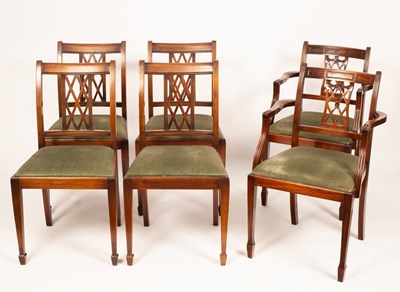 Lot 687 - A matched set of six Sheraton style mahogany...