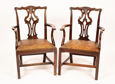 Lot 691 - A pair of Chippendale style mahogany armchairs...