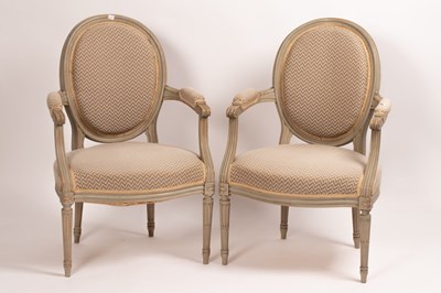 Lot 695 - A pair of 18th Century style French armchairs...