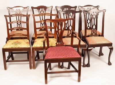 Lot 705 - Nine various dining chairs with pierced...