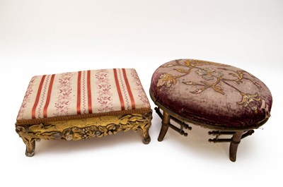 Lot 719 - A rectangular giltwood stool with upholstered...