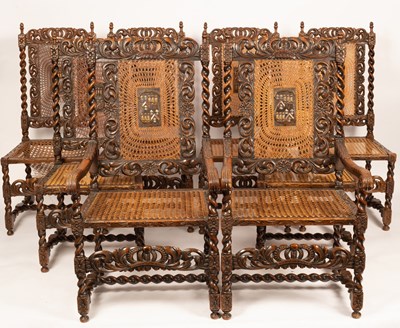 Lot 746 - A set of eight 17th Century style oak dining...