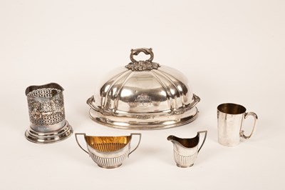 Lot 70 - A silver plated meat dome, a plated wine...