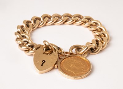 Lot 87 - A 9ct gold bracelet with padlock clasp and a...