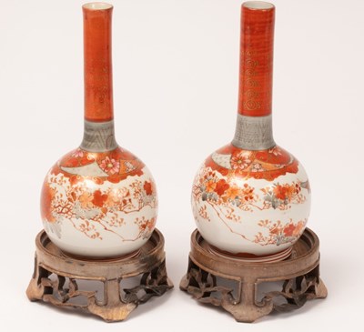 Lot 173 - A pair of Japanese Kutani bottle vases...