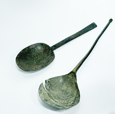 Lot 221 - A Roman bronze spoon, 16.5cm long and another...