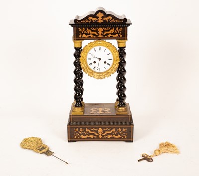 Lot 301 - A French ebonised portico clock, circa 1870,...