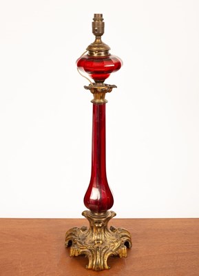 Lot 318 - A Victorian table lamp with fourteen-sided...