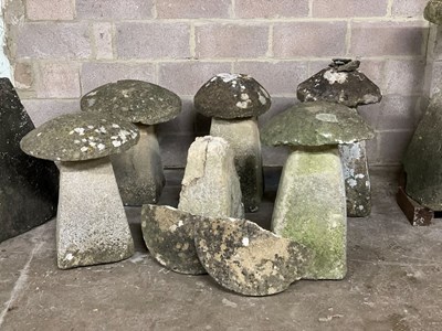 Lot 411 - Six stone staddle stones of various sizes