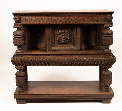 Lot 417 - A Victorian carved oak court cupboard, the top...