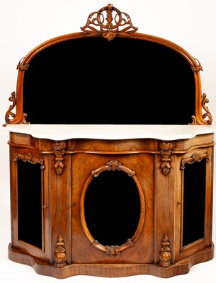 Lot 427 - A Victorian walnut credenza, the arched mirror...