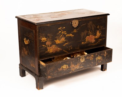 Lot 430 - An George III lacquered chest, chinoiserie...