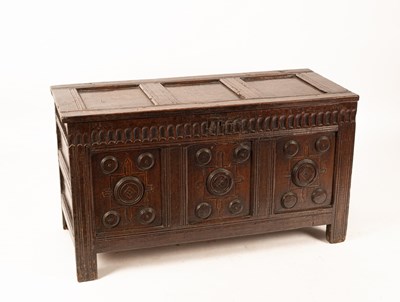 Lot 464 - A late 17th Century oak and inlaid coffer, the...