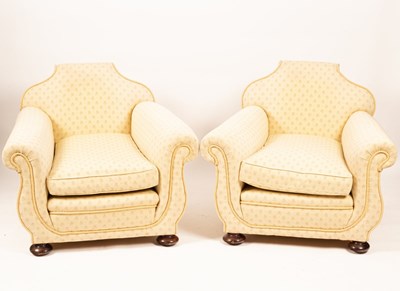 Lot 479 - A pair of Edwardian deep seated upholstered...