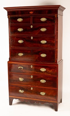 Lot 555 - A 19th Century mahogany chest on chest, with...