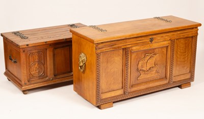 Lot 593 - A modern oak chest with panelled front, pair...