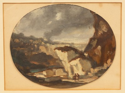 Lot 634 - P D/Landscape with Figures/oval, oil on paper,...